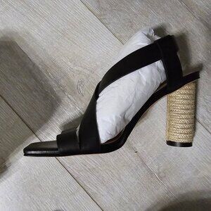 J. Crew Black Rounded Rope-Heel Leather Sandals Size 8M